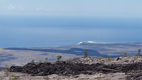 Stunning view from the Kilauea Iki Volcano crater hike, Volcanoes National Park in Big Island Hawaii