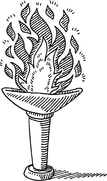 Torch Burning Fire Drawing Hand-drawn vector drawing of an . Torch with a Burning Fire. Black-and-White sketch on a transparent background (.eps-file). Included files are EPS (v10) and Hi-Res JPG. sport torch stock illustrations