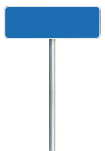 Empty Blank Blue Road Sign Isolated, Large White Frame Framed Roadside Signboard Signage Copy Space