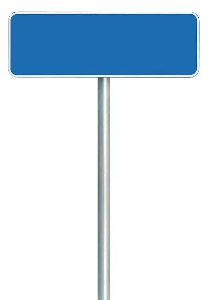 Photo of Blank Blue Road Sign Isolated, White Frame Framed Roadside Signage