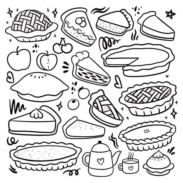 Vector illustration of set of pie cake in doodle style vector illustration