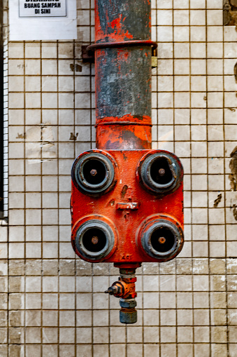 A fire hydrant system  on the outside of a building in Kuala Lumpur in Malaysia