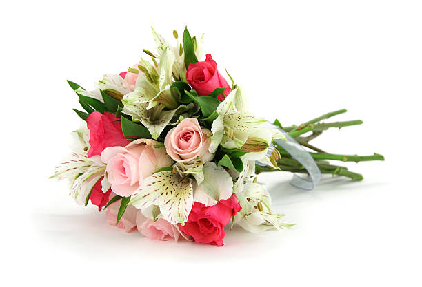 istock Multi flower wedding bouqet lying on side with isolated background 187924239