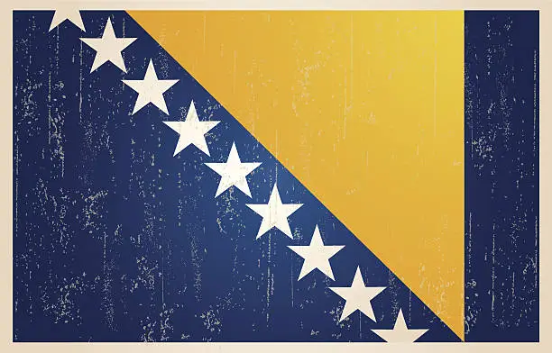 Vector illustration of Bosnia and Herzegovina grunge vintage flag