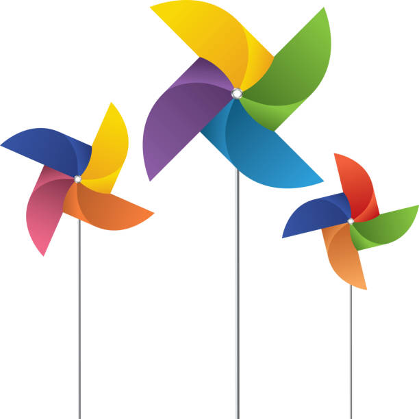 Pinwheel Gradient and transparent effect used. colorful paper windmill toy stock illustrations
