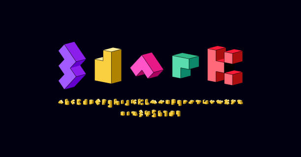 ilustrações, clipart, desenhos animados e ícones de fonte 3d pixel, alfabeto feito em estilo colorido, letras e números, ilustração vetorial 10eps - alphabet brick construction toy