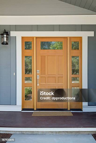 Closed Wooden Front Door Of A Home Stock Photo - Download Image Now - Front Door, House, Doorstep