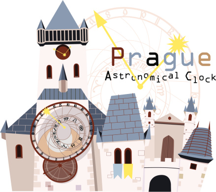Illustration of an astronomical clock in Prague