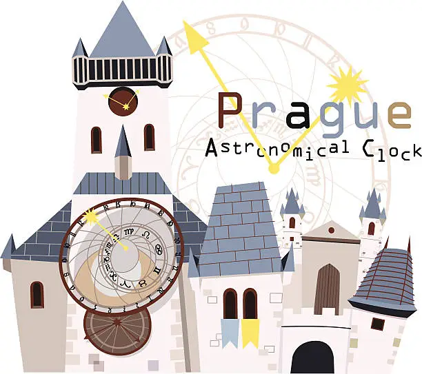 Vector illustration of Illustration of an astronomical clock in Prague