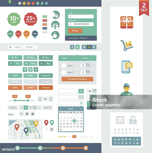 Vector Ui Elements For Web And Mobile Stock Illustration - Download Image Now - Avatar, Basket, Book