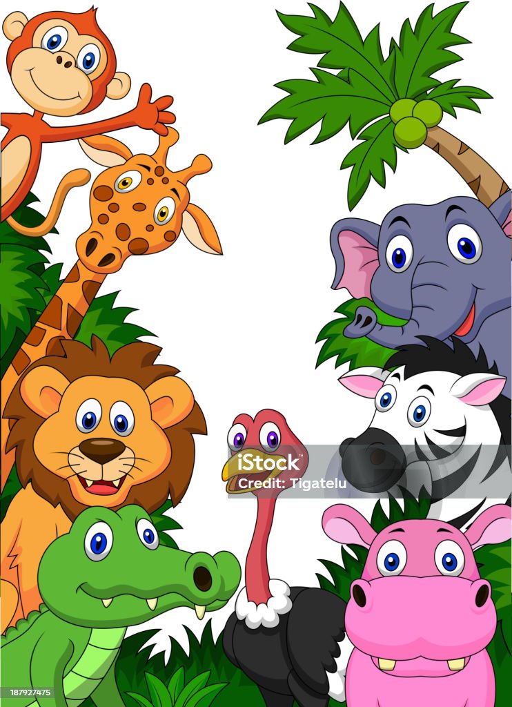 Fondo de dibujos animados de Animales de Safari - arte vectorial de Alegre libre de derechos