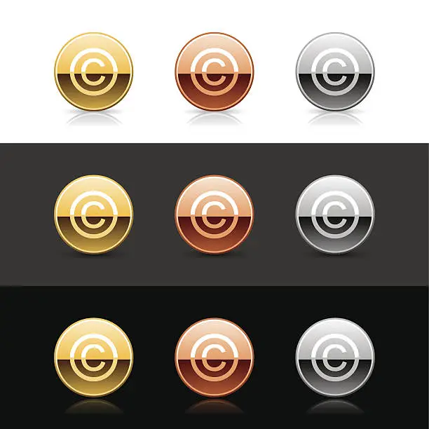 Vector illustration of Circle icon white copyright sign metal gold bronze silver button