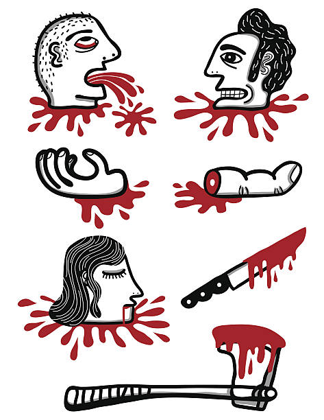 menschlicher körper teile und axt gore-set - axe murderer spooky men stock-grafiken, -clipart, -cartoons und -symbole