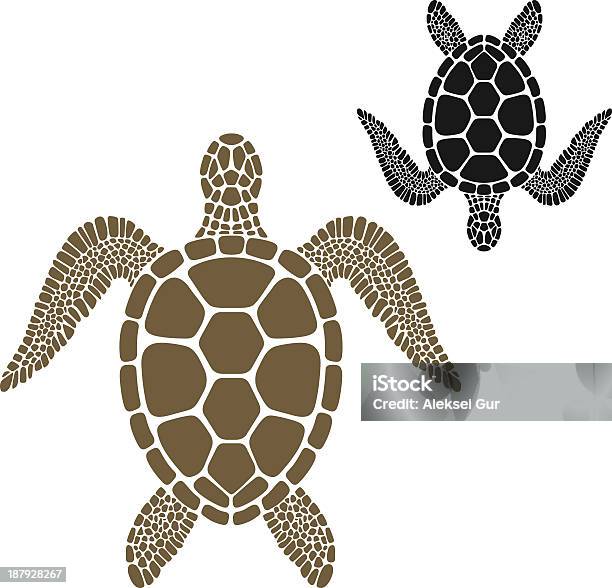 Brown Turtle Facing The Opposite Direction To A Black Turtle Stock Illustration - Download Image Now