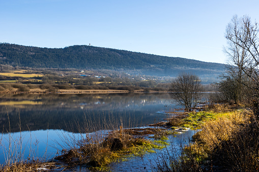 Etang des Lésines and Marais de Vaux on the Hauteville Plateau in winter