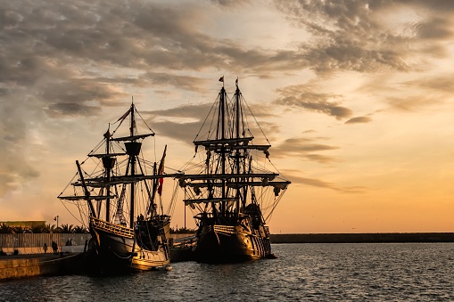 Almeria, Spain, 18 October 2019: V Centenary Maritime Festival. Replicas of the ships 
