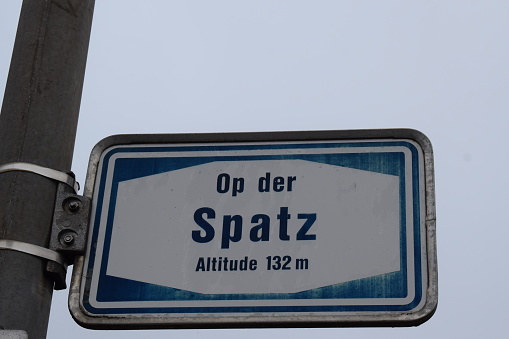 Wassebillig, Luxembourg - 11/30/2023: street name sign, op der Spatz