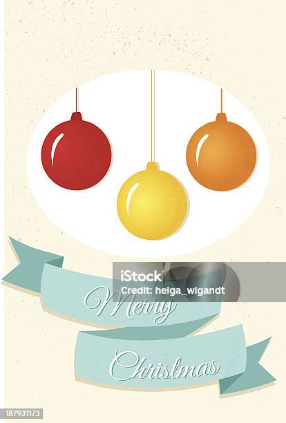 Cartão De Saudações Merry Natal Com Árvore 3 Coloridos Ornamentos - Arte vetorial de stock e mais imagens de Amarelo