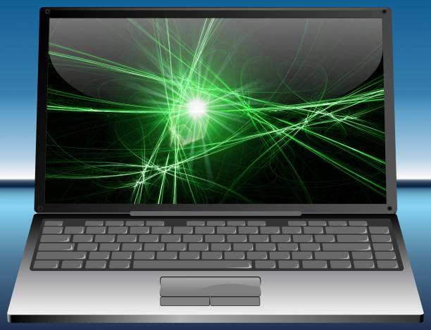 istock Laptop with abstract desktop green - 3D illustration 1879317785