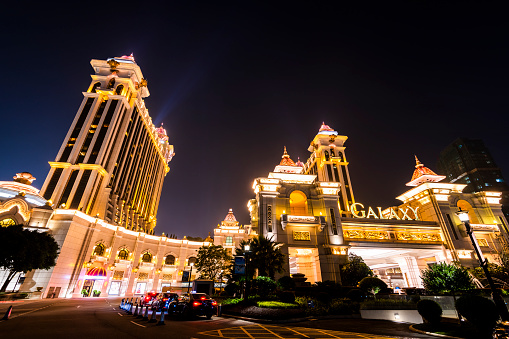 Macau- September 29, 2019: Night view of Galaxy Entertainment Group casino in Macau, China.