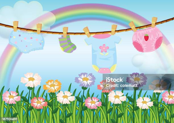 Giardino Con Pendente Capi Baby - Immagini vettoriali stock e altre immagini di Abbigliamento - Abbigliamento, Arcobaleno, Bagnato