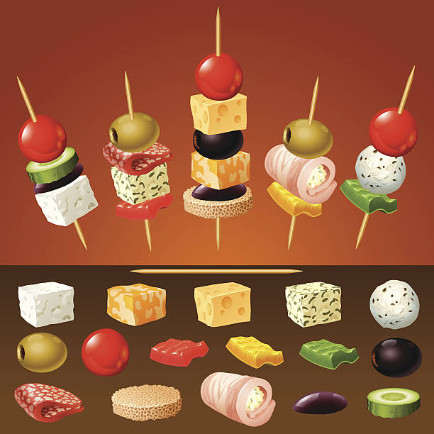 ilustrações, clipart, desenhos animados e ícones de vetor canapés - sandwich portion tomato canape