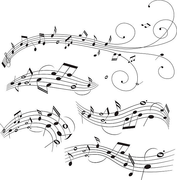 ilustrações, clipart, desenhos animados e ícones de ilustração de madeira - music musical note treble clef dancing