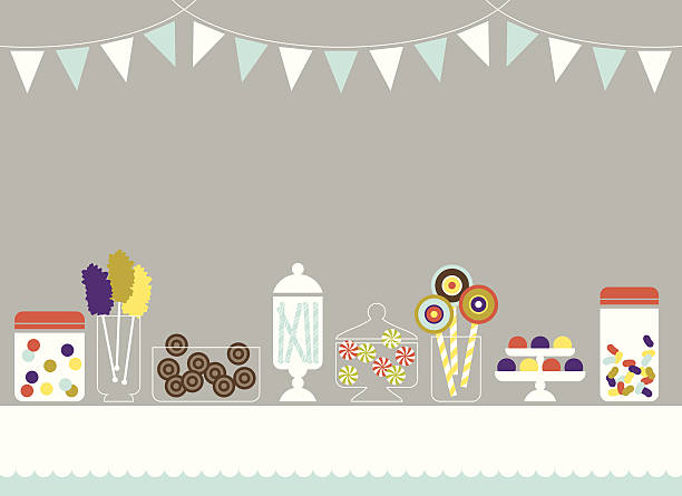 stockillustraties, clipart, cartoons en iconen met shiny bright candy store - schaal serviesgoed