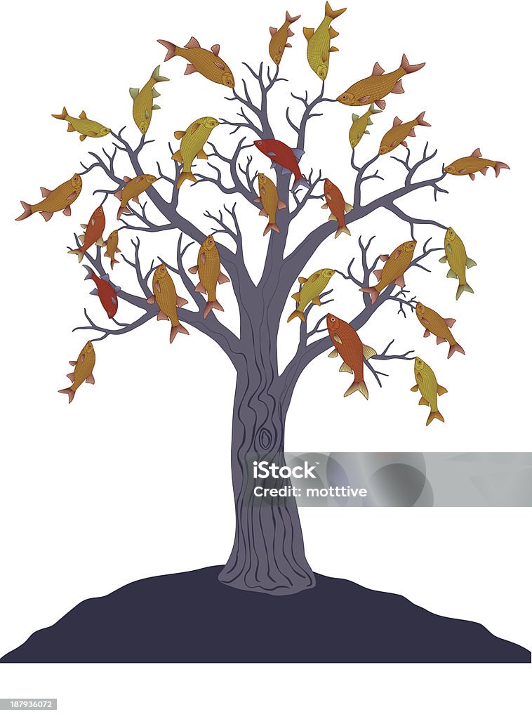 Tree Fish Drawing Fish Tree On White Vector Drawing Stock Illustration - Download Image ...