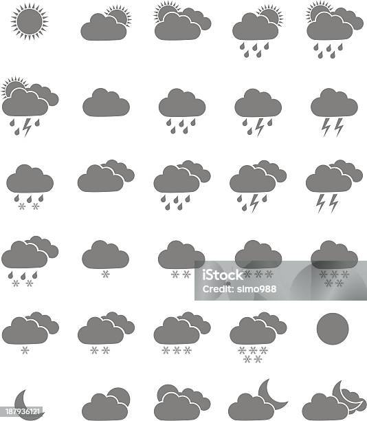 Icônes Météo Vecteurs libres de droits et plus d'images vectorielles de Ciel couvert - Ciel couvert, Ciel sans nuage, Design