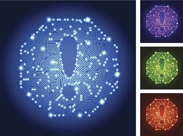 Vector illustration of Attention Sign Circuit Board Color Set