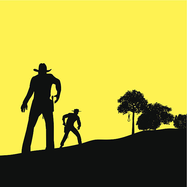 Gunfight - Cowboy Background Graphic silhouette illustrations of a cowboy outlaws and sheriff. Check out my "Vector Emergency Service & Law" light box for more. wild west gunfight stock illustrations