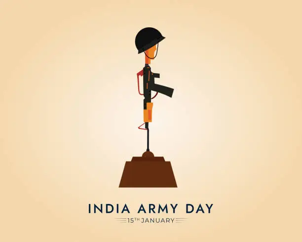 Vector illustration of Amar Jawan Helmet and rifle of the soldier remembering the Shaheed Diwas Army Day of India