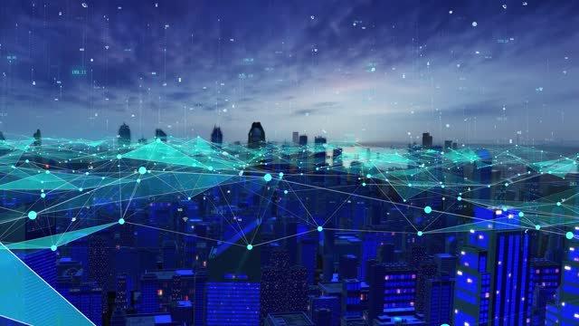 Future tech city and 5g wireless network communication