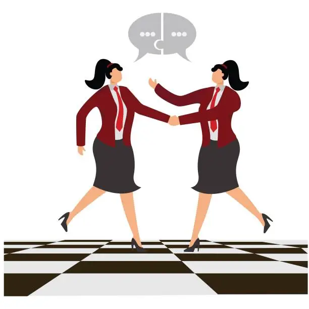 Vector illustration of Businesswomans standing in conversation, Through dialogue, they become successful partners