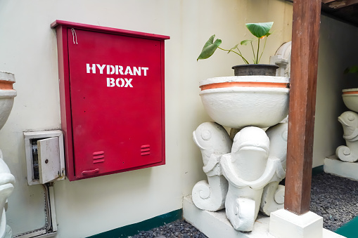 Hydrant is a fire extinguisher system that is connected to a pressurized water source and distributes water to the extinguishing location. Wall hydrant for indoor fire emergency.