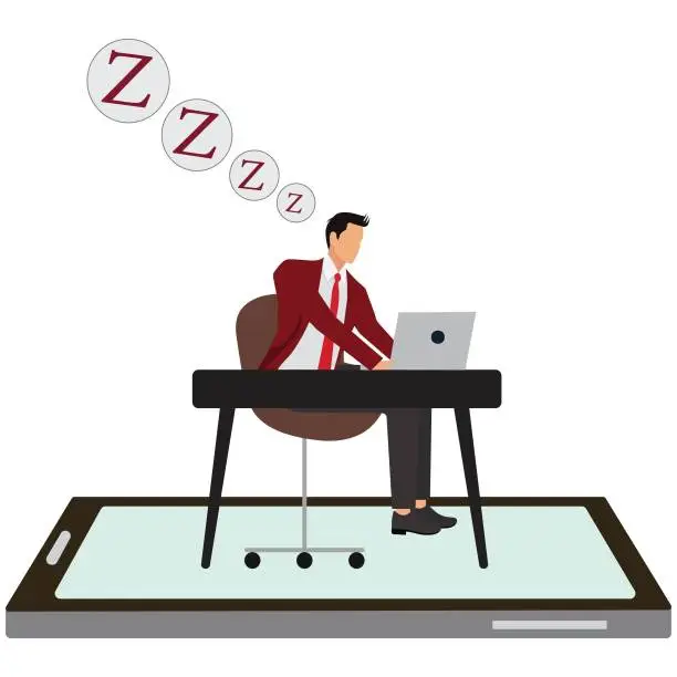 Vector illustration of Businessman, Snoring, Letter Z, Sleeping, Snoring, Desk,
