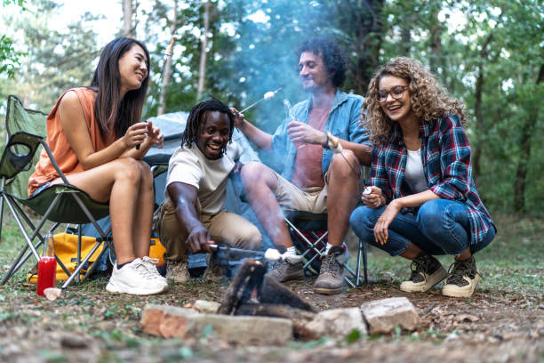 istock Friends roasted marshmallows above campfire in nature 1879404509