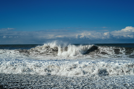 Shore of a sea or ocean in storm