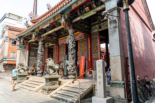 Tainan, Taiwan- September 10, 2022: Tourists visit the Grand Mazu Temple in Tainan, Taiwan. It is one of the most famous and popular Mazu temples in Taiwan.
