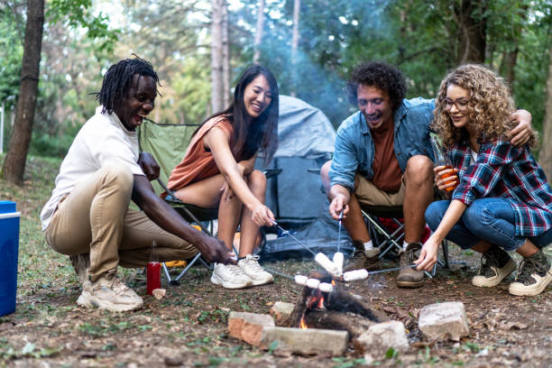 istock Friends roasted marshmallows above campfire in nature 1879408756