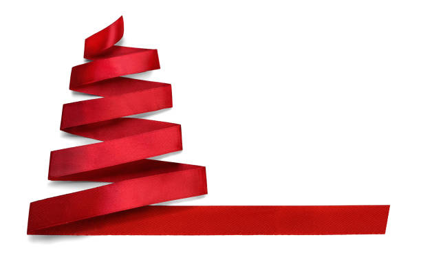 istock Christmas tree made from red satin ribbon isolated on white 1879410117