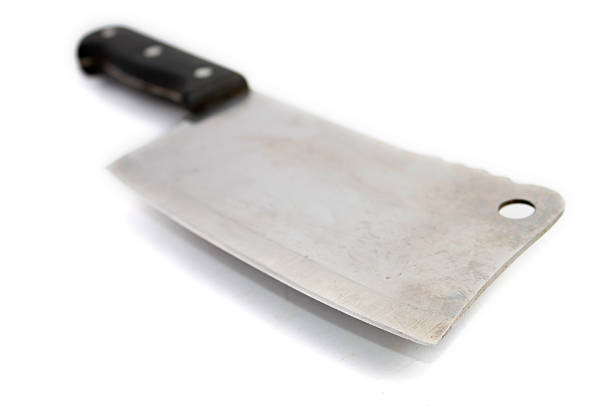 istock Used butcher knife isolated on white 187942246