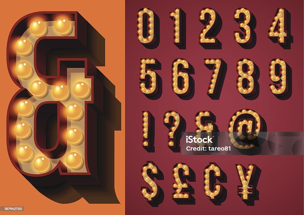 Vector illustration of neon sign types Set of Numbers and Glyphs Light Bulb stock vector