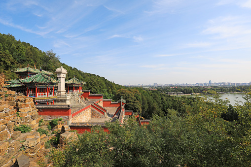 Beijing, China - October 6, 2020: The scenery of ancient Chinese architecture in Beijing Summer Palace