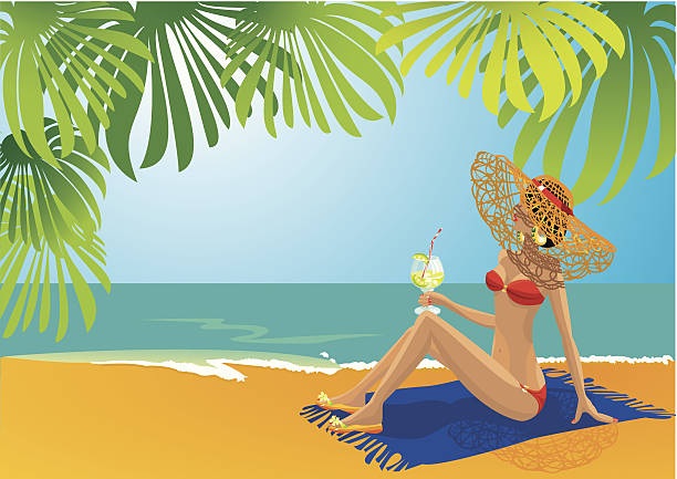 istock Landscape border with beautiful girl sunbathing at the beach 187942875