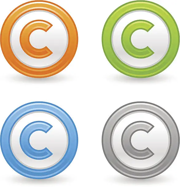 Vector illustration of Copyright sign web icon orange green blue gray satin button