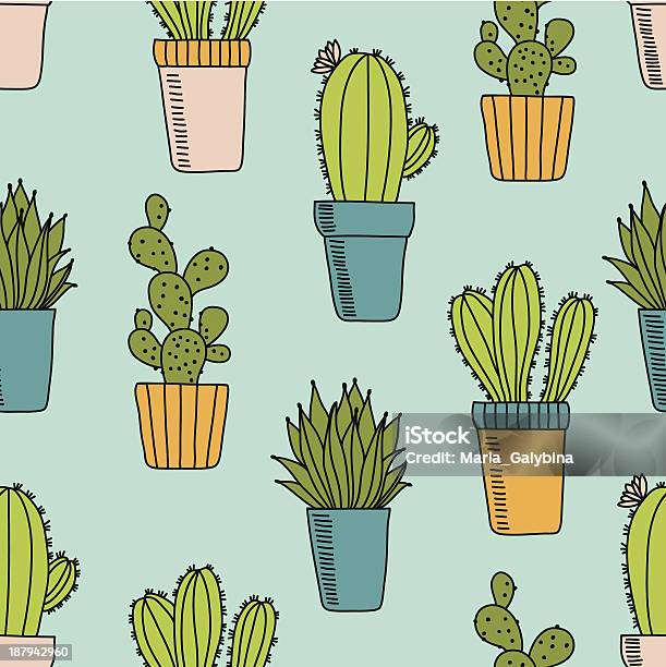 Ilustración de Patrón Con Cactus y más Vectores Libres de Derechos de Belleza de la naturaleza - Belleza de la naturaleza, Cactus, Diseño floral