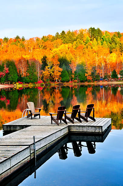 istock Wooden dock on autumn lake 187943565