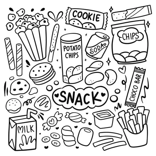 Vector illustration of kawaii hand drawn snack food product vector illustration